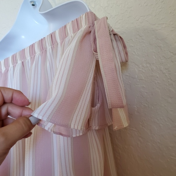 LILY WHITE OFF SHOULDER STRIPED BLOUSE SIZE S - Picture 5 of 8